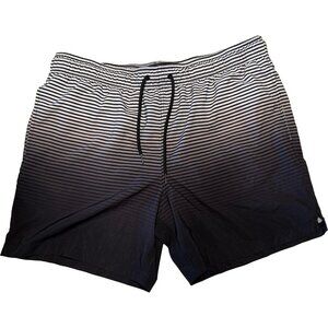 George Men’s Swim Trunks Ombre Stripe Black White Mesh Lined XL
